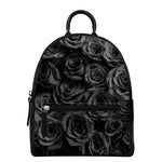 Black Rose Print Leather Backpack