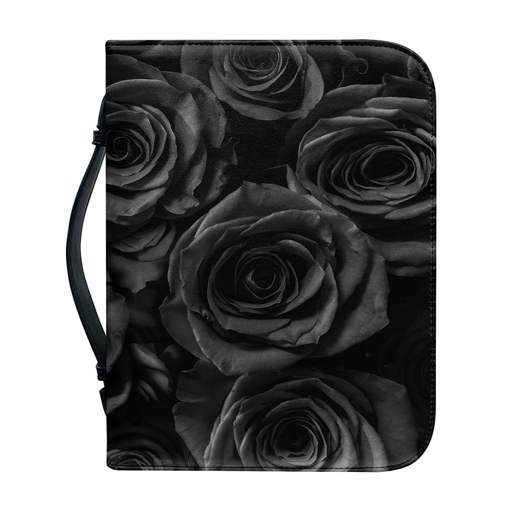 Black Rose Print Leather Bible Cover