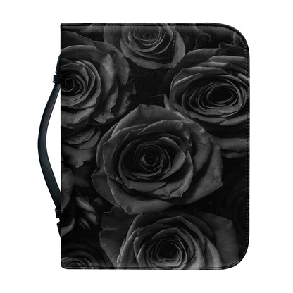 Black Rose Print Leather Bible Cover