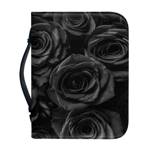 Black Rose Print Leather Bible Cover