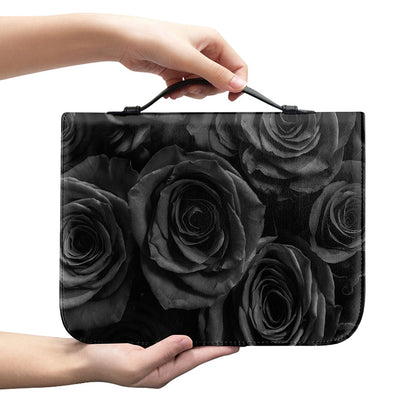 Black Rose Print Leather Bible Cover