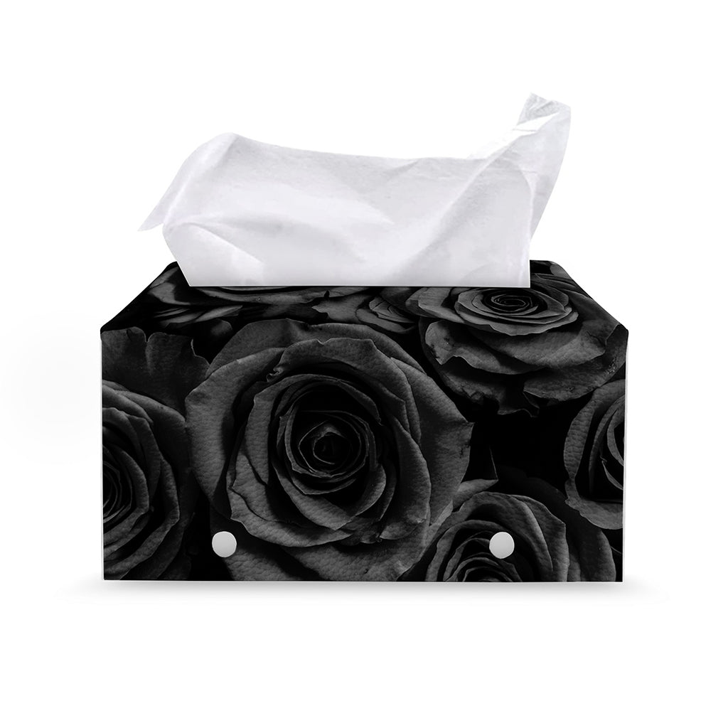 Black Rose Print Leather Tissue Box Cover
