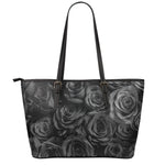 Black Rose Print Leather Tote Bag