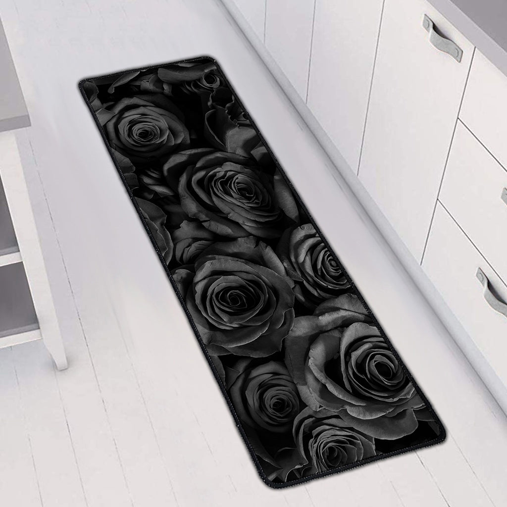 Black Rose Print Long Kitchen Mat