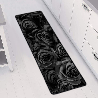Black Rose Print Long Kitchen Mat