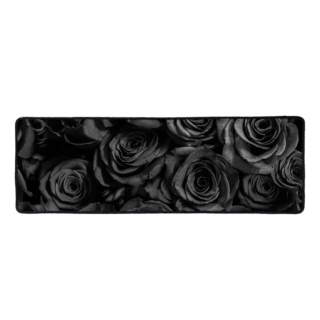 Black Rose Print Long Kitchen Mat