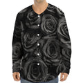 Black Rose Print Long Sleeve Baseball Jersey