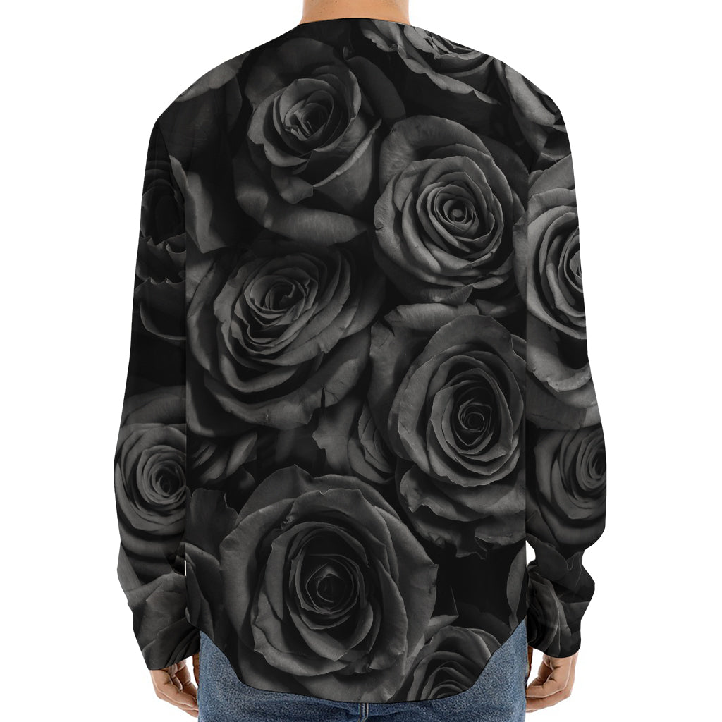 Black Rose Print Long Sleeve Baseball Jersey