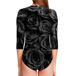 Black Rose Print Long Sleeve Swimsuit