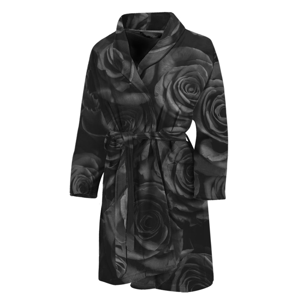 Black Rose Print Men's Bathrobe