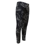 Black Rose Print Men's Compression Pants