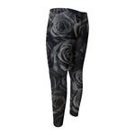 Black Rose Print Men's Compression Pants
