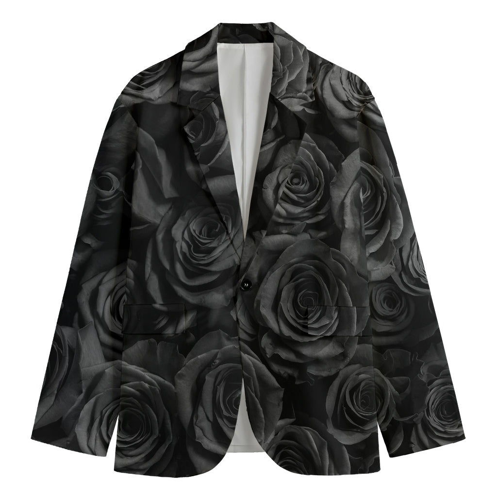 Black Rose Print Men's Cotton Blazer