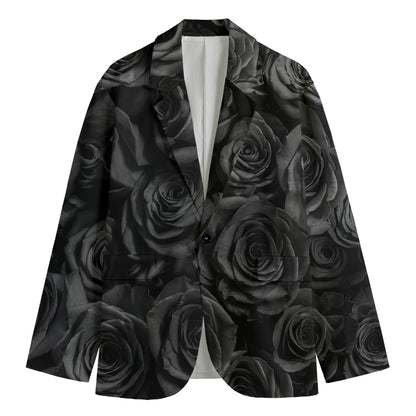 Black Rose Print Men's Cotton Blazer