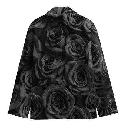 Black Rose Print Men's Cotton Blazer