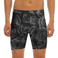 Black Rose Print Men's Long Boxer Briefs