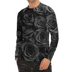 Black Rose Print Men's Long Sleeve Rash Guard