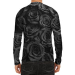 Black Rose Print Men's Long Sleeve Rash Guard
