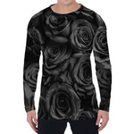 Black Rose Print Men's Long Sleeve T-Shirt