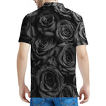 Black Rose Print Men's Polo Shirt