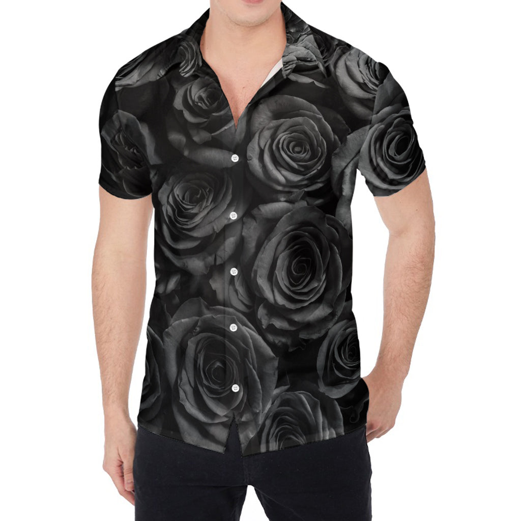 Black Rose Print Men's Shirt
