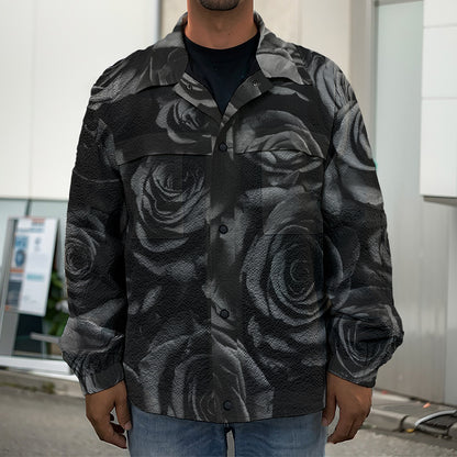 Black Rose Print Men's Shirt Jacket