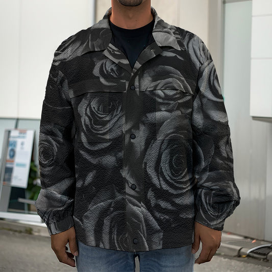 Black Rose Print Men's Shirt Jacket