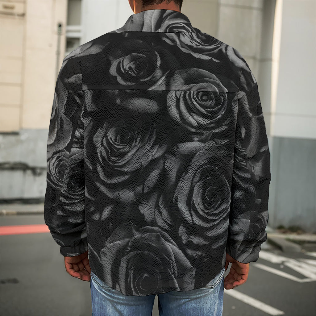 Black Rose Print Men's Shirt Jacket