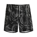 Black Rose Print Men's Athletic Shorts