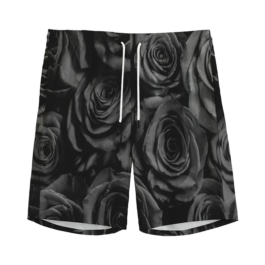 Black Rose Print Men's Sports Shorts