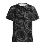 Black Rose Print Men's Sports T-Shirt