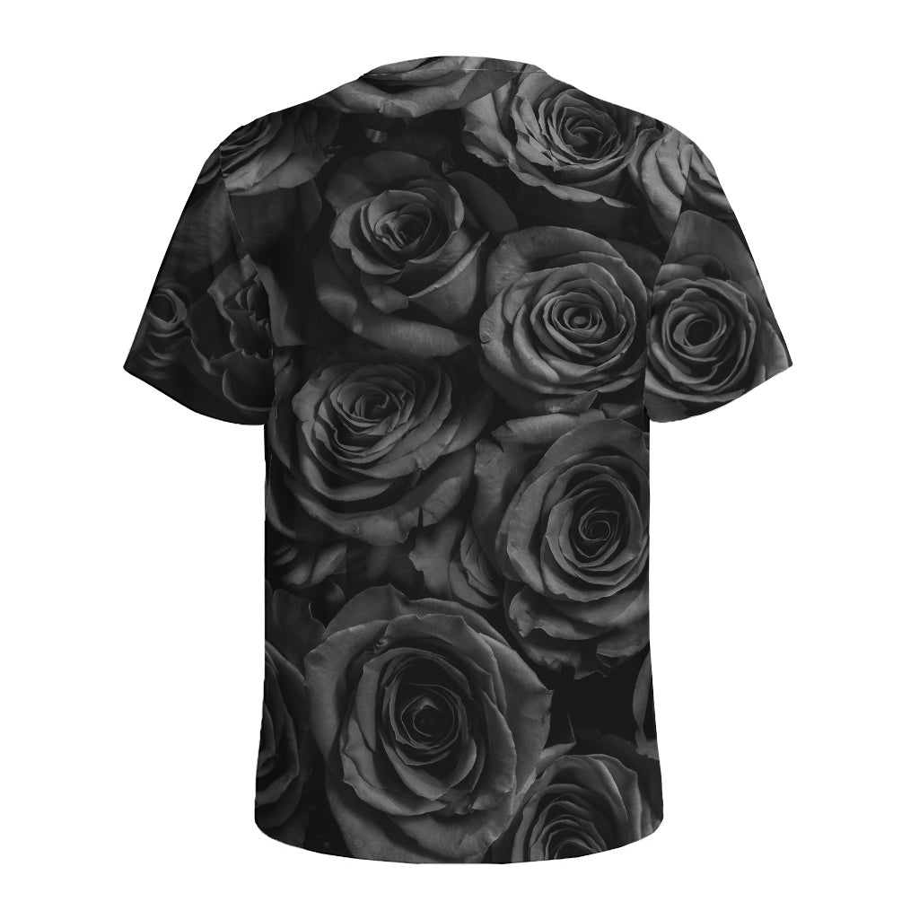 Black Rose Print Men's Sports T-Shirt