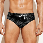 Black Rose Print Men's Swim Briefs