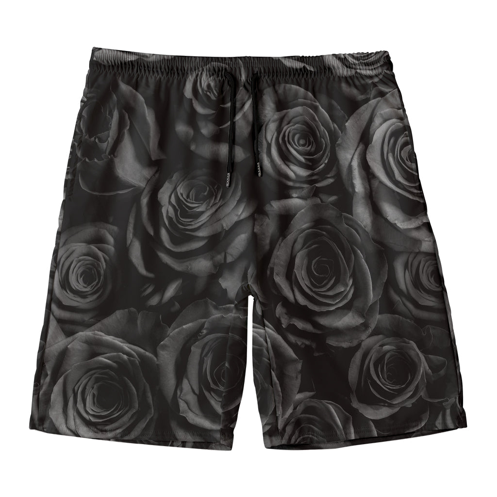 Black Rose Print Men's Swim Trunks