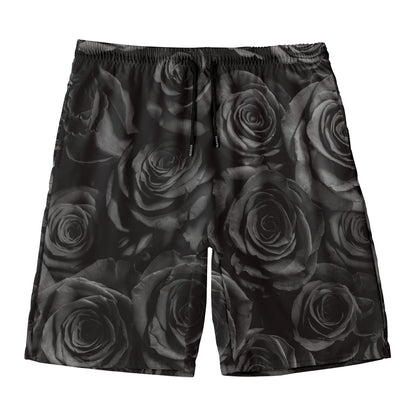 Black Rose Print Men's Swim Trunks