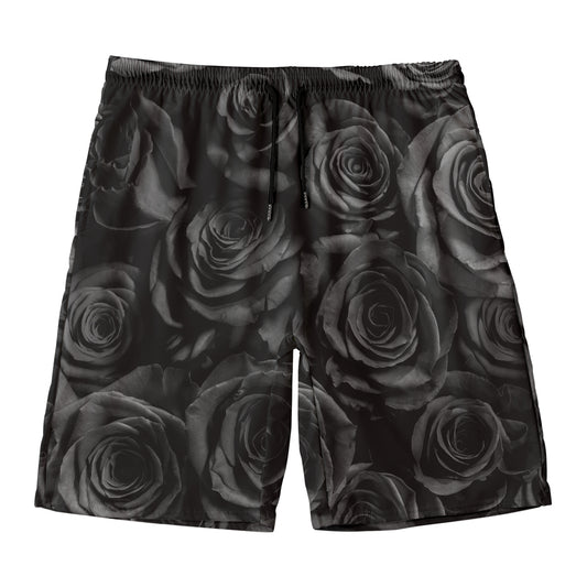 Black Rose Print Men's Swim Trunks