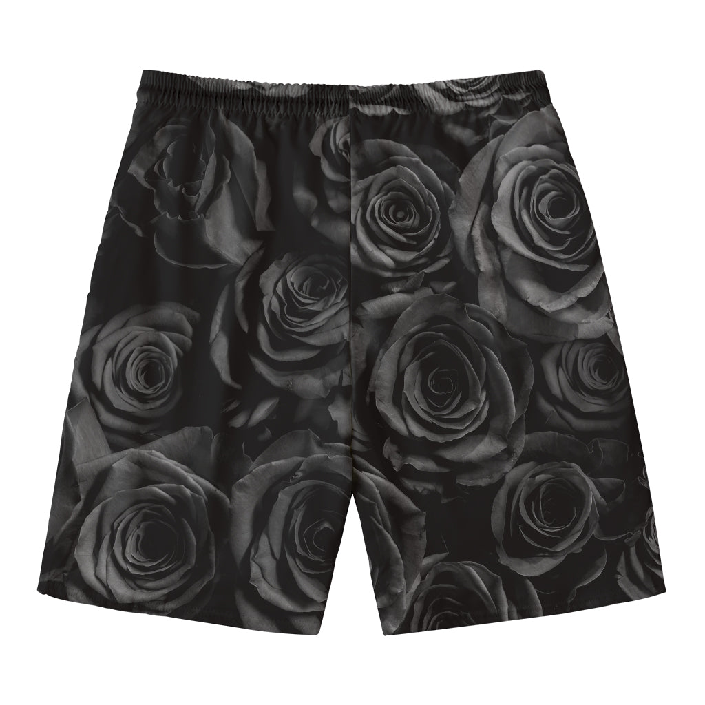 Black Rose Print Men's Swim Trunks