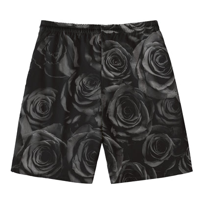 Black Rose Print Men's Swim Trunks