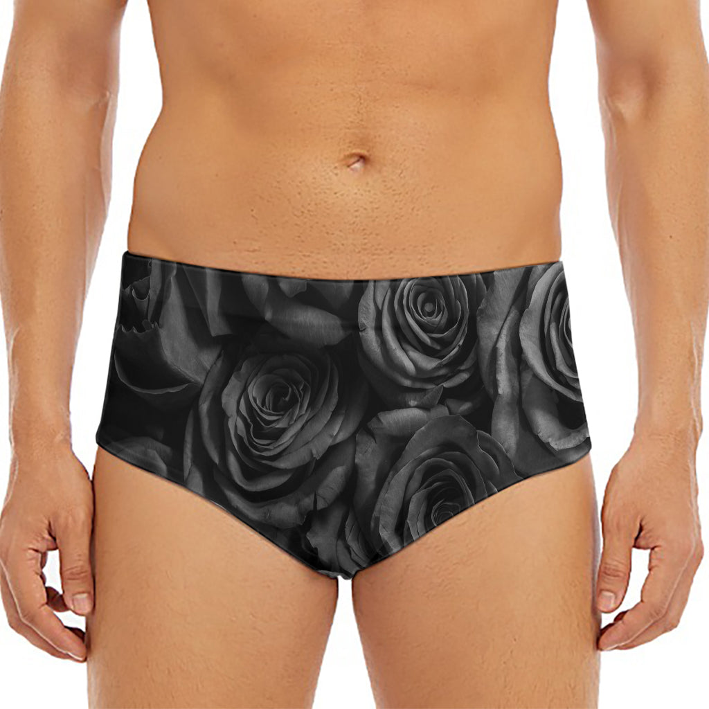 Black Rose Print Men's Triangle Swim Briefs