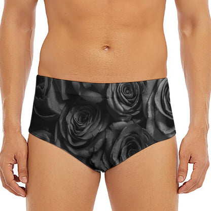 Black Rose Print Men's Triangle Swim Briefs