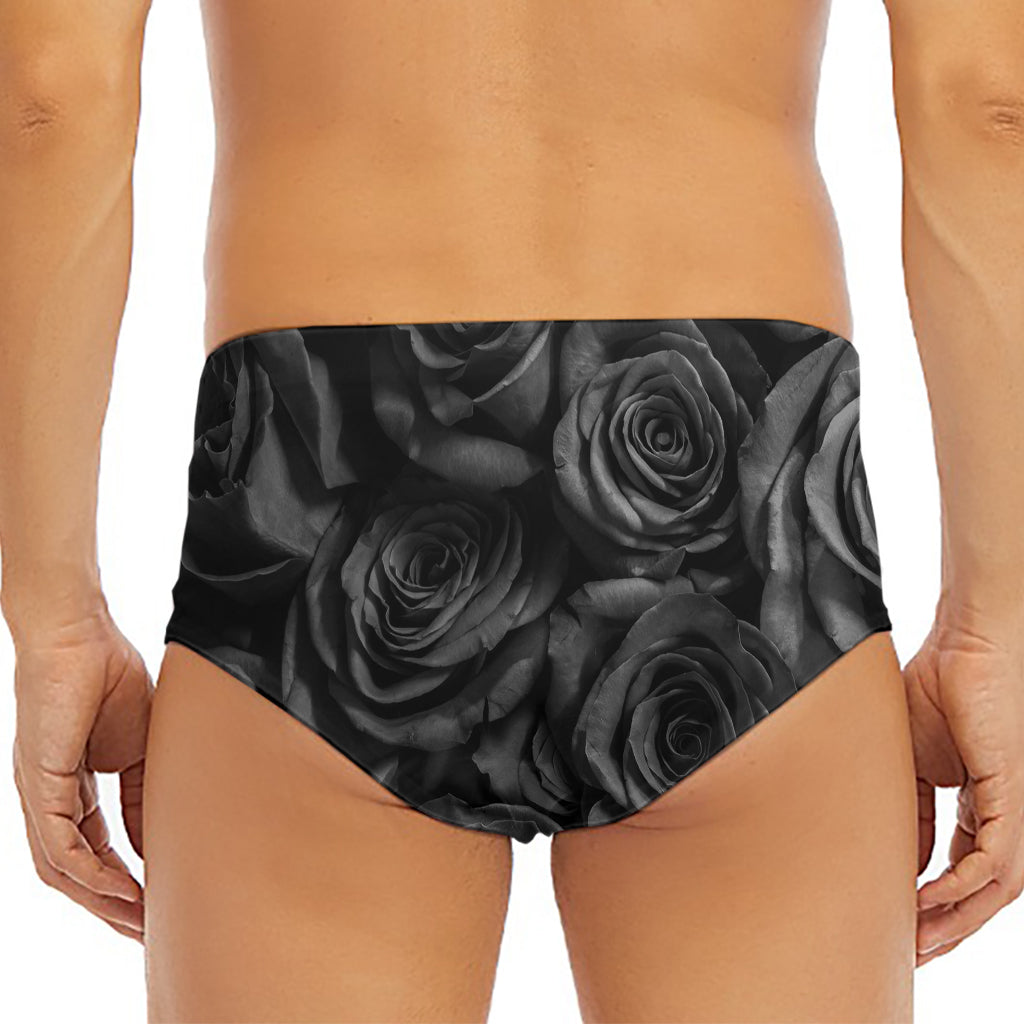 Black Rose Print Men's Triangle Swim Briefs