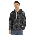 Black Rose Print Men's Velvet Pullover Hoodie
