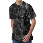 Black Rose Print Men's Velvet T-Shirt