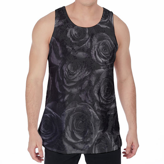 Black Rose Print Men's Velvet Tank Top
