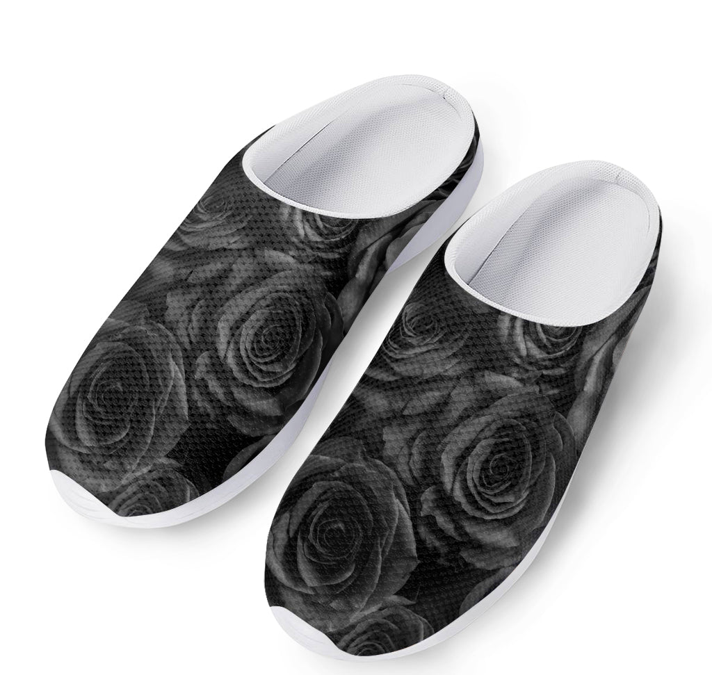 Black Rose Print Mesh Casual Shoes