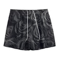 Black Rose Print Mesh Shorts