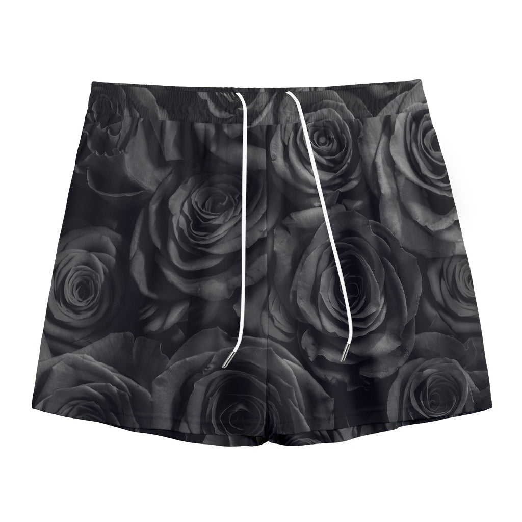 Black Rose Print Mesh Shorts
