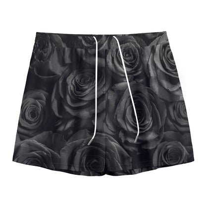 Black Rose Print Mesh Shorts