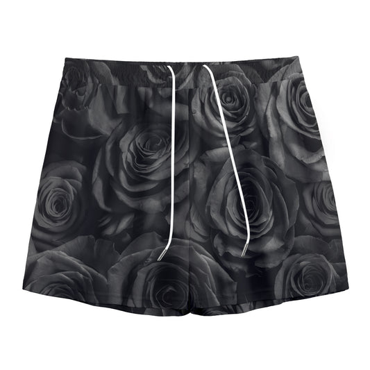 Black Rose Print Mesh Shorts