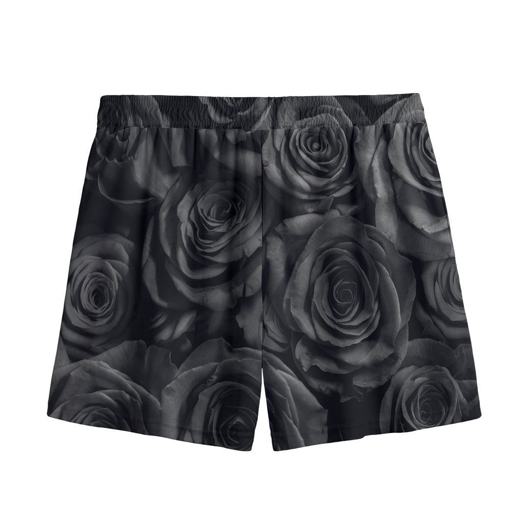 Black Rose Print Mesh Shorts